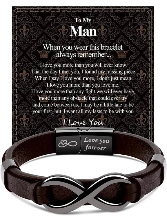 Mens Infinity Knot Bracelet, Valentines Day Gift for Him to My Man Leather Bracelet I Love You Mens Bracelet Men Birthday Gift Boyfriend Husband Couple