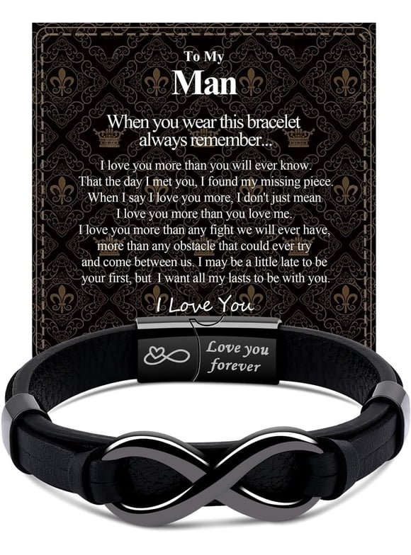 Mens Infinity Knot Bracelet, Valentines Day Gift for Him to My Man Leather Bracelet I Love You Mens Bracelet Mens Birthday Gift Boyfriend Husband Couple