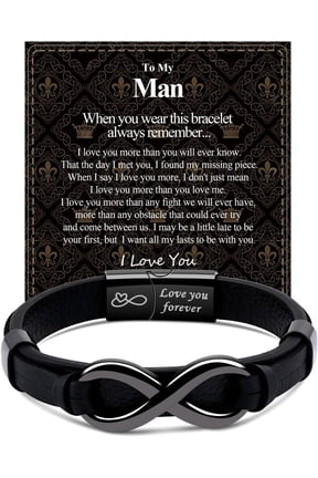 Mens Infinity Knot Bracelet, Valentines Day Gift for Him to My Man Leather Bracelet I Love You Mens Bracelet Mens Birthday Gift Boyfriend Husband Couple