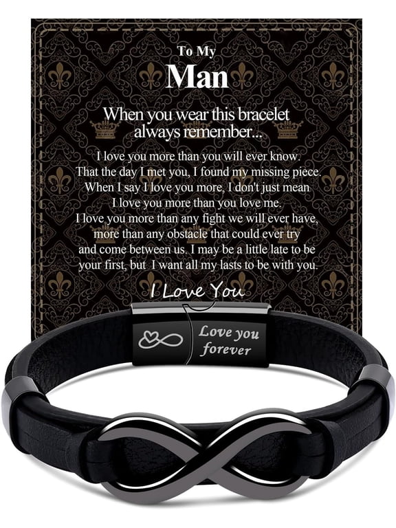 Mens Infinity Knot Bracelet, Valentines Day Gift for Him to My Man Leather Bracelet I Love You Mens Bracelet Mens Birthday Gift Boyfriend Husband Couple