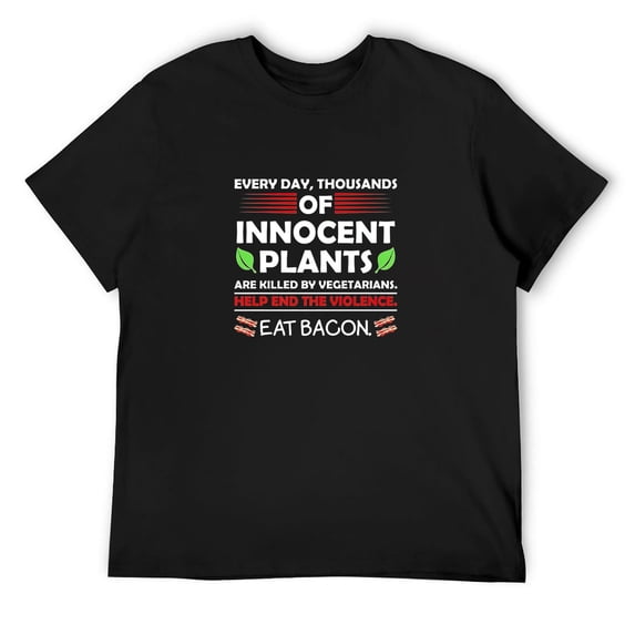 Mens Innocent Plants Anti Vegetarian Bacon Meat Lover Adult Humor T-Shirt Black