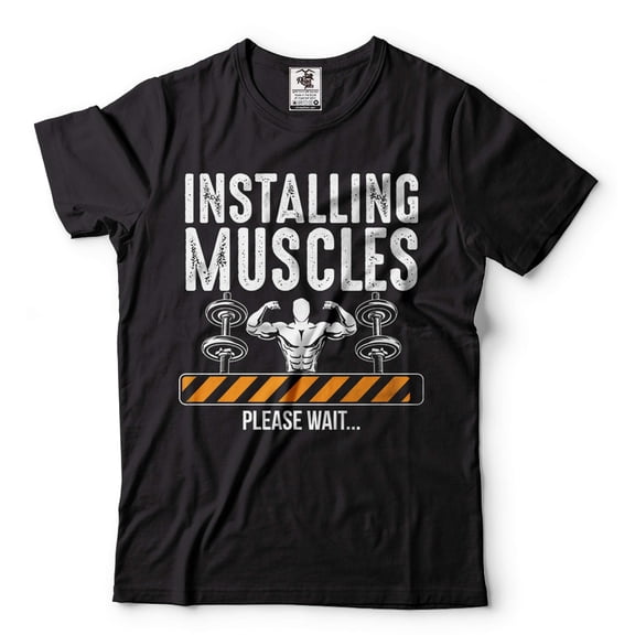 Mens Installing Muscles Shirt Gym Shirts Bodybuilder Shirt Funny Gym Joke Tees Fitness Gifts (Medium Black)