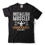 Mens Installing Muscles Shirt Gym Shirts Bodybuilder Shirt Funny Gym Joke Tees Fitness Gifts