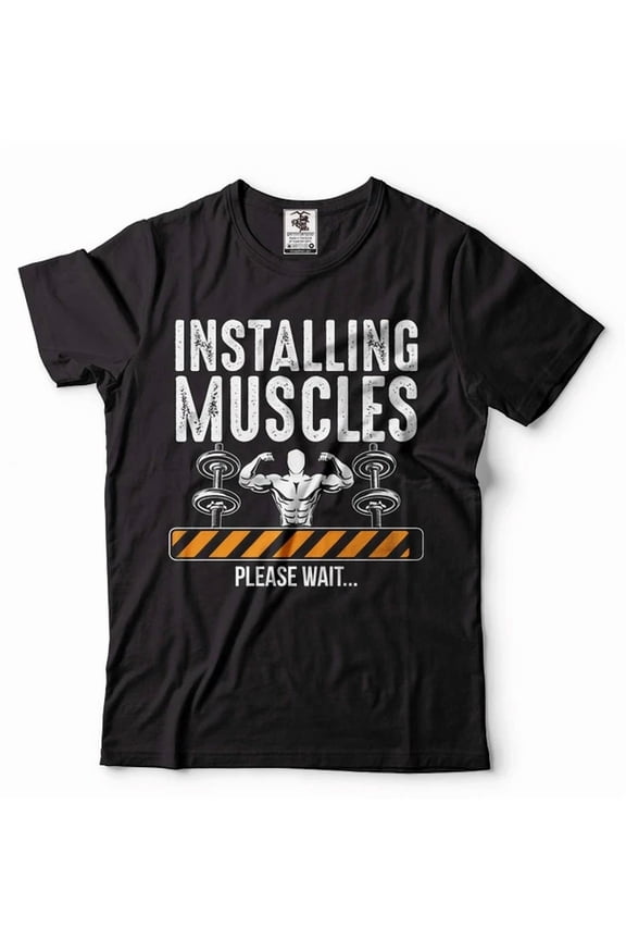 Mens Installing Muscles Shirt Gym Shirts Bodybuilder Shirt Funny Gym Tees