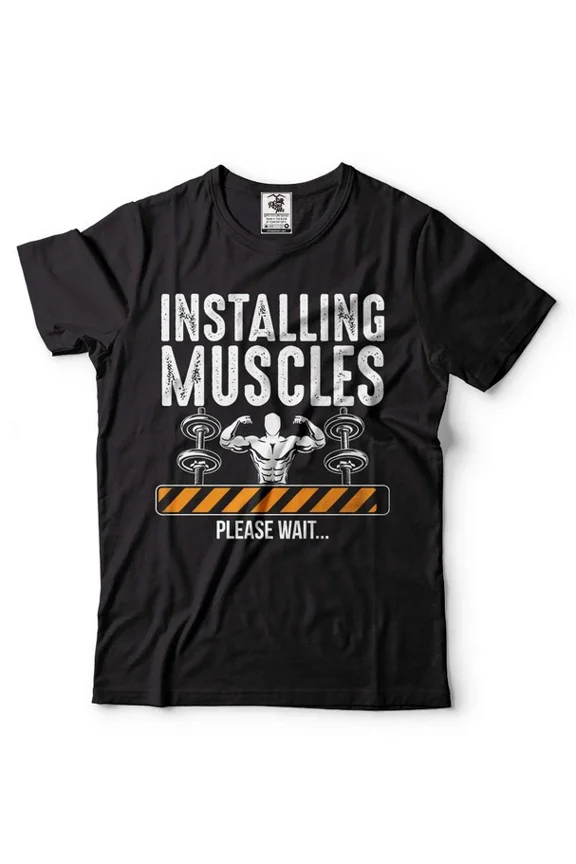 Mens Installing Muscles Shirt Gym Shirts Bodybuilder Shirt Funny Gym Tees