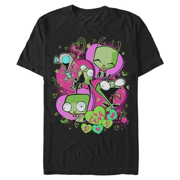 Mens Invader Zim Gir I Love Doom Y2K Doodles T Shirt