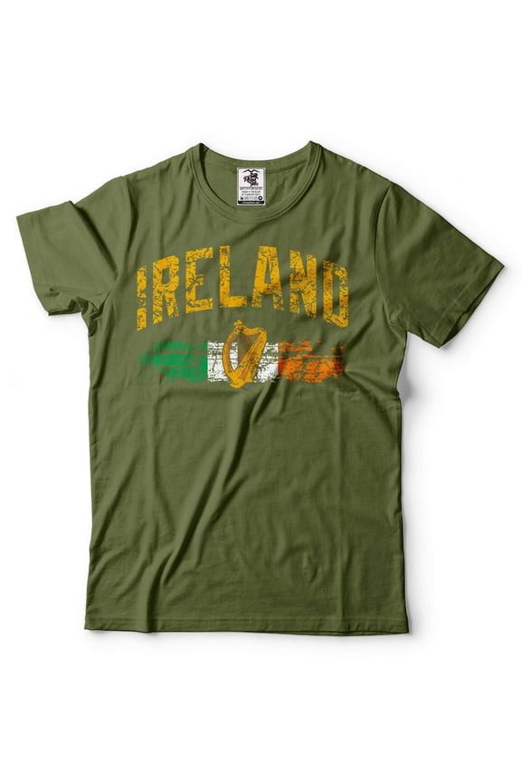 Mens Ireland Shirt Irish Patriotic Shirt Ireland National Flag Tee Ireland St Patrick's Day Shirt (Large Military Green)