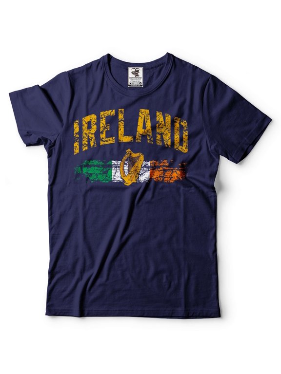 Mens Ireland Shirt Irish Patriotic Shirt Ireland National Flag Tee Ireland St Patrick's Day Shirt (Medium Navy Blue)