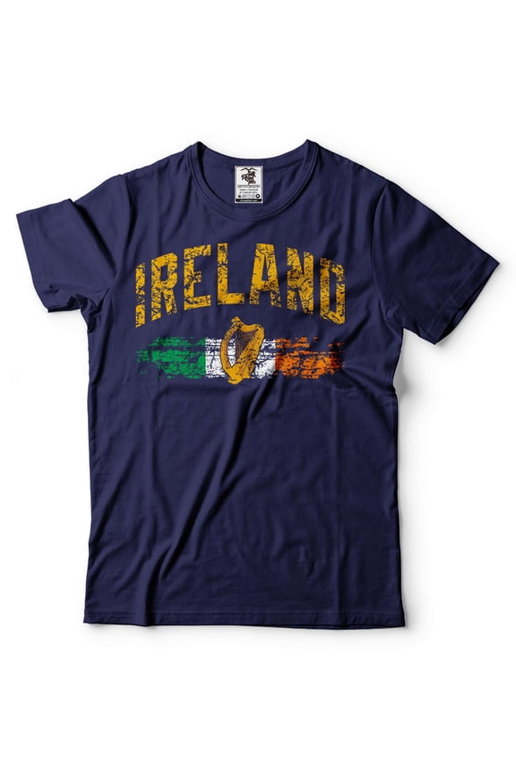 Mens Ireland Shirt Irish Patriotic Shirt Ireland National Flag Tee Ireland St Patrick's Day Shirt (Medium Navy Blue)