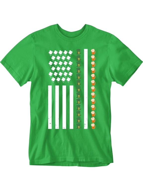 Mens Irish Flag Funny Party Shirt St Patricks Day Tee Green, XS
