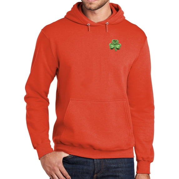 Mens Irish Shamrock Patch Hoodie Sweatshirt, Medium Orange
