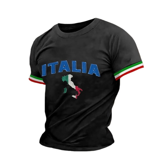 Mens Italia National Flag T Shirt Short Sleeve Crewneck Tees Italian Roots Streetwear Going Out Tops Black L