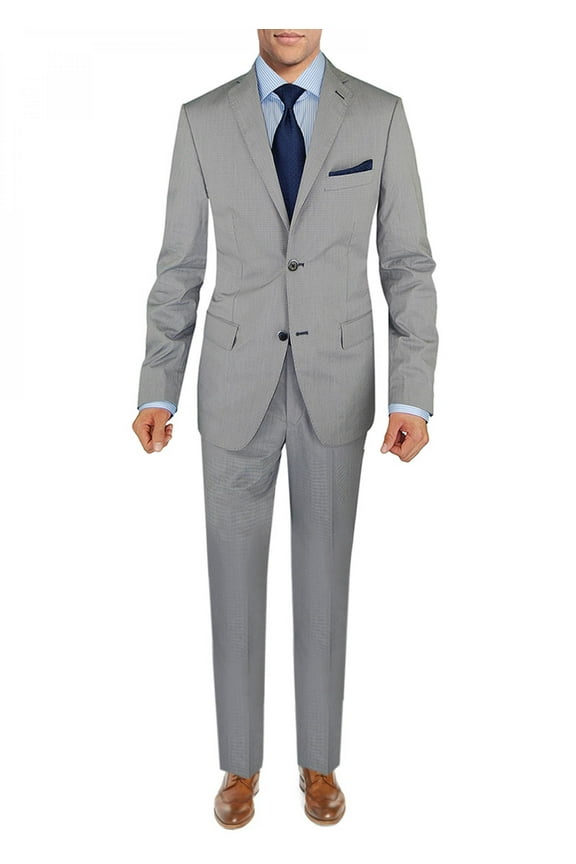 Mens Italian 2-piece Gray Blue Check Cotton Modern Fit Suit