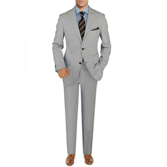 Mens Italian 2-piece Light Blue Stripe Cotton Trim Fit Suit