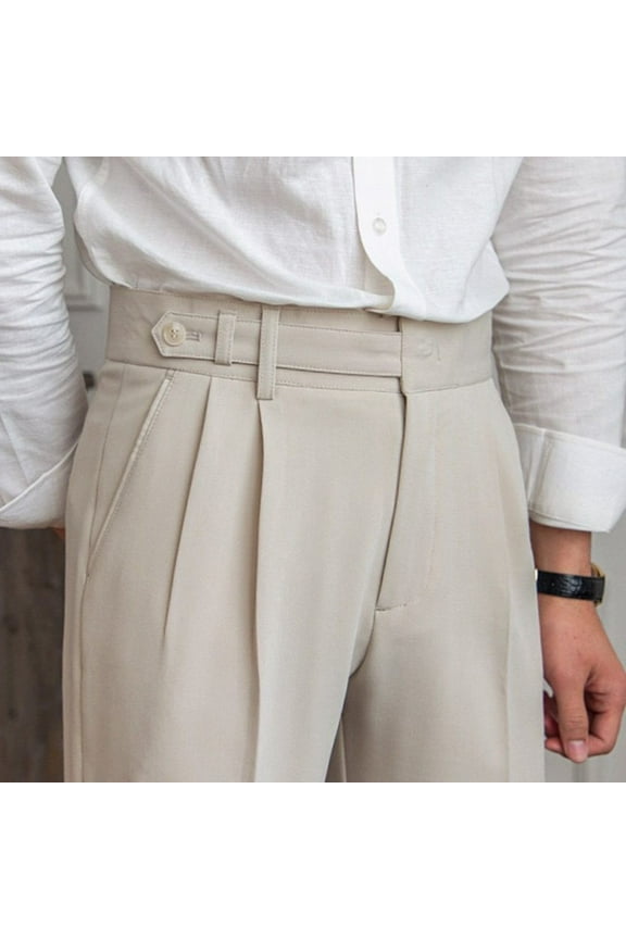 Mens Italian Style Naples Pants High Waist Straight Trousers England Streetwear