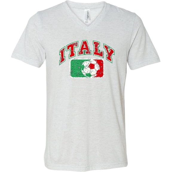 Mens Italy Italia Soccer Futbol V-neck Tee - White Fleck, 2XL