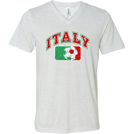 Mens Italy Italia Soccer Futbol V-neck Tee - White Fleck, LG