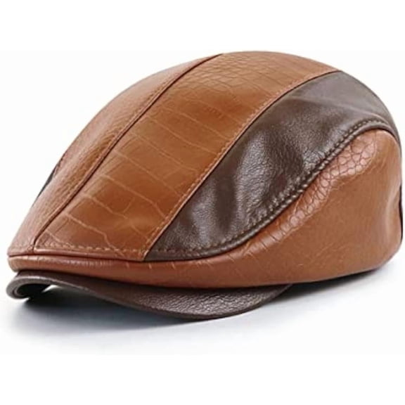 Mens Ivy Cap PU Leather Newsboy Hat Adjustable Beret Caps Classic Golf Flat Cap Gatsby Driving Fishing Hat