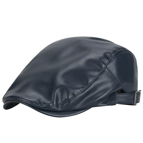 ZQUUVOU Mens Ivy Cap Pu Leather Newsboy Hat Adjustable Beret Caps Blue