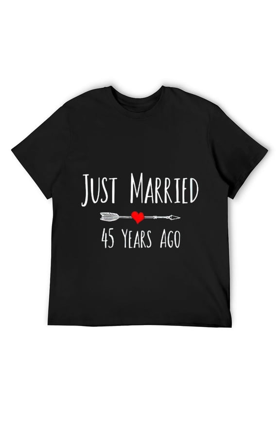 Mens JUST MARRIED 45 YEARS AGO husband wife anniversary Round Neck T-Shirt Black
