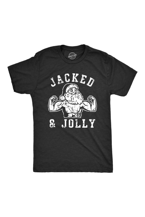 Mens Jacked and Jolly T Shirt Funny Xmas Buff Ripped Santa Claus Exercise Tee for Guys Graphic Tees