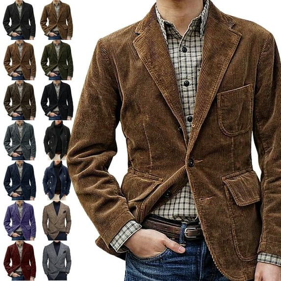 Mens Jackests Fashionable British Solid Color Corduroy Retro Casual Single Breasted Suit Tops Turndown Breasted Cardigan Multi Pocket Coat Jackets for Mens