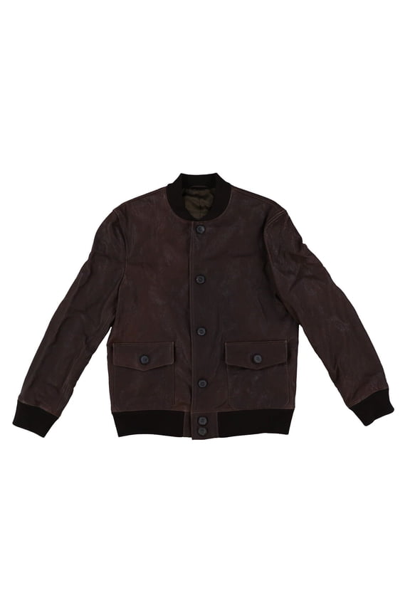 Mens Leather Jacket Coat Button Down Outerwear Pockets Brown New Nwt