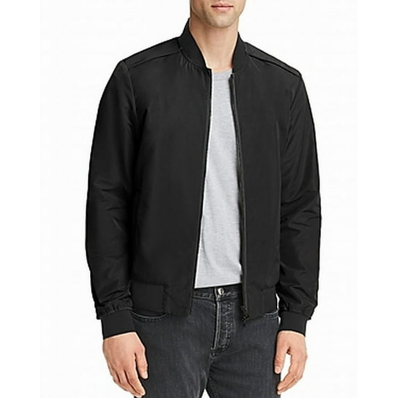 Mens Jacket Black Solid Light Weight Bomber $98 XL