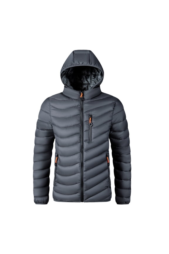 Mens Jacket Coat Down Alternative Quilted Lightweight Packable Padding Detachable Hood Bussiness Coat Men,Grey,L