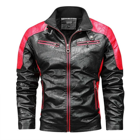 Mens Jacket Coat Fashion Brushed Fleece Tooling Style Fall Puffer Jacket Men,Red,L