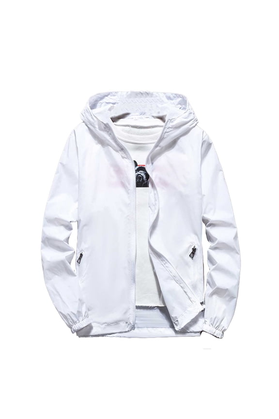 Mens Jacket Coat Lightweight Breathable Outdoor Skin Couples Straight Jacket,White,M