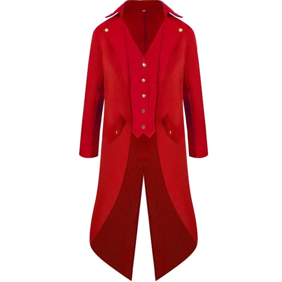 Mens Jacket Coat Long Steam Punks Tail Gothic Vic Torians Striped Sherpa Jacket Men,Red,M