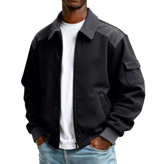 Mens Jacket Fall Winter Warm Windbreaker Casual Full Zip Coats with Pockets Black 3XL