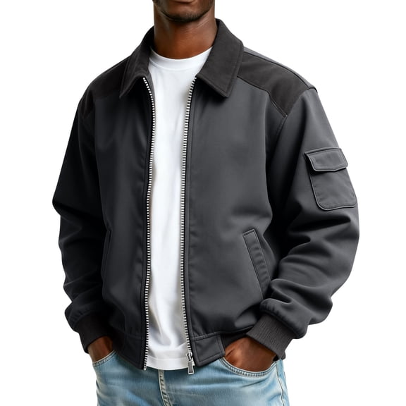 Mens Jacket Fall Winter Warm Windbreaker Casual Full Zip Coats with Pockets Dark Gray M