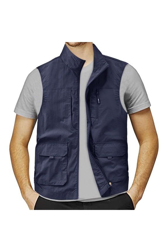 Mens Jacket Field Professional Emergency Fishing Pocket Vest Zipper Front, Multiple Pockets, Lightweight, Versatile