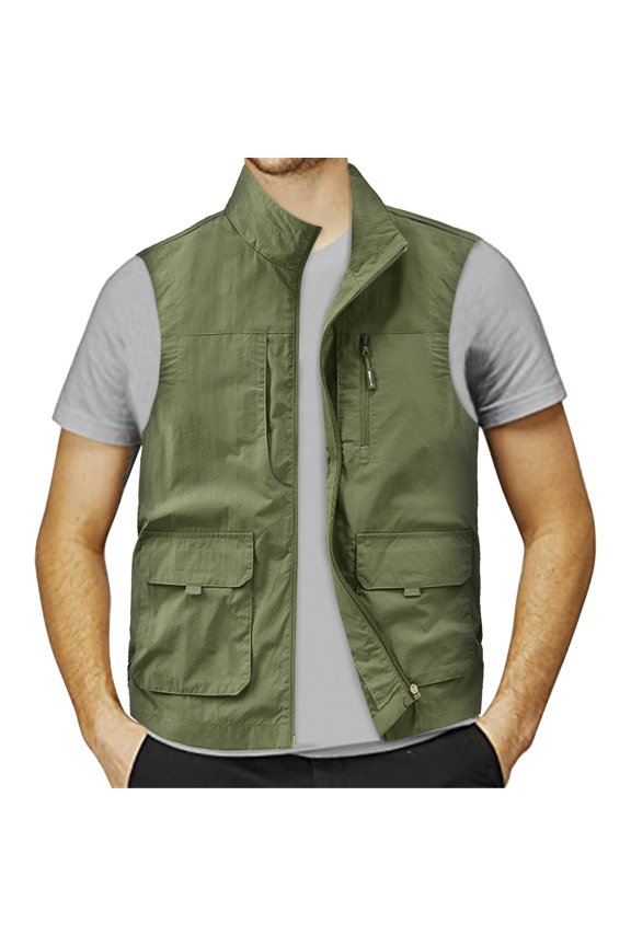 Mens Jacket Field Professional Emergency Fishing Pocket Vest Zipper Front, Multiple Pockets, Lightweight, Versatile