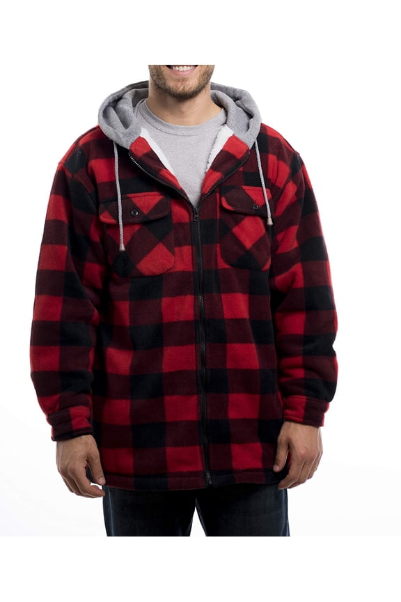 Mens Jacket Hooded Buffalo-Plaid Fleece Shirt 2XL