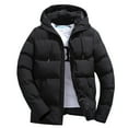 thumbnail image 1 of Mens Jacket Men's Puffer Jacket Waterproof Winter Parka Jacket Warm Thicken Ski Coat Solid Zipper Hooded Loose Outdoor Cotton Coat Mens Coat XXL Black, 1 of 3