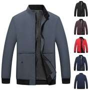 Mens Jacket Men's Spring And Summer Thin Solid Color Long Sleeved Stand Up Collar Business Casual Pocket Jacket Navy l