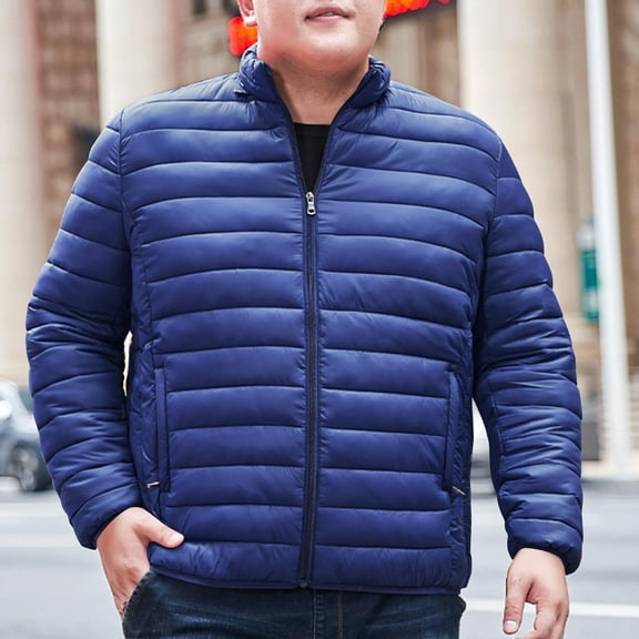 Mens Jacket Men's Winter HoodLess Down Jacket Zipper Cardigan Pocket Long Sleeve Padded Jacket Coat Jacket for Men,Mens Jackets Lightweight Mens Winter Jacket Mens Fall Jacket Winter Jacket