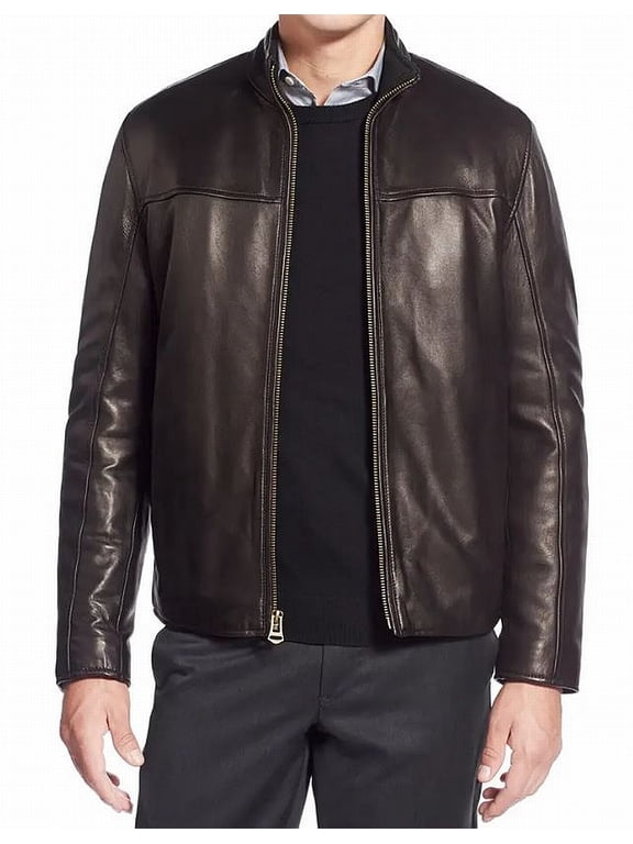 Men's Smooth Lamb Leather Jacket With Convertible Collar (Java, XXL)