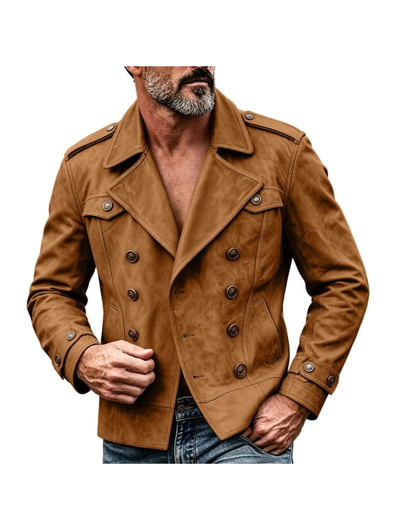 Mens Jacket Notched Lapel Collar Double Breasted Tactical Jacket Trendy Casual Blazer Coat Winter Commuting Traveling