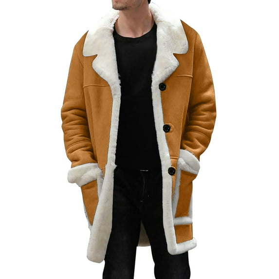 Mens Jacket Plus Size Winter Lapel Collar Long Sleeve Padded Leather Vintage Thicken Sheepskin Coats For Men
