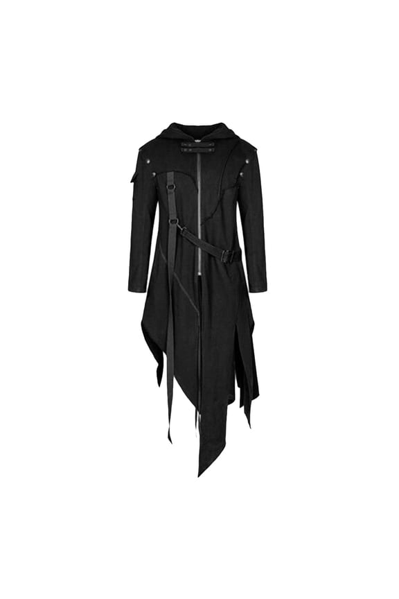Mens Jacket Retro Punk Style Asymmetrical Design Hooded Jacket Zip Up Long Sleeve Classic Fit Jacket for Men Casual