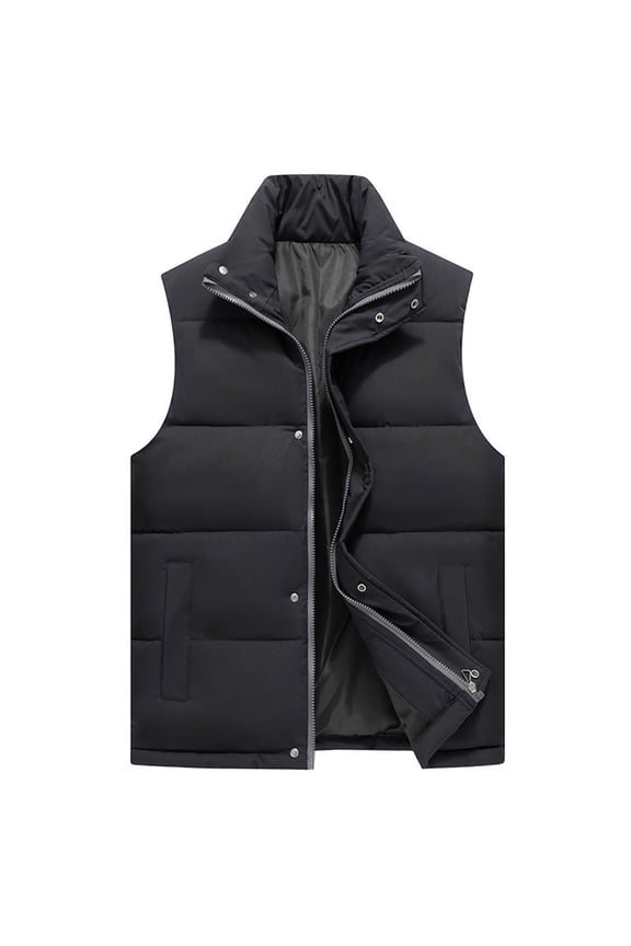 Mens Jacket Sevevn Men's Vest Solid Color Sleeveless Stand Collar Zipper Cardigan Warm Jacket