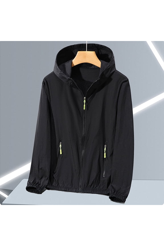 Mens Jacket Spring Summer Sun Protection Breathable Outdoor Fishing Hiking Jackets Fashion Gradient Spf UV Coats Black XXL