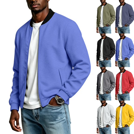 Mens Jacket Stand Collar Full Zip Easy Care Plus Size Regular Fit Windproof Breathable Outdoor Travel Utility Coat