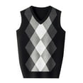 thumbnail image 1 of Mens Jacket Sweater Fashion Knitted Vest V Neck Color Blocked Mens Warm Jackets,Black,2XL, 1 of 4