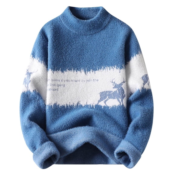Mens Jacket Sweater Fashion Thickened Long Sleeve Knitted Mens Warm Sweaters,Blue,3XL