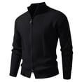 thumbnail image 1 of Mens Jacket Sweater Ribbed Textured Knit Stand Collar Long Sleeve Mens Warm Clothes,Black,2XL, 1 of 4